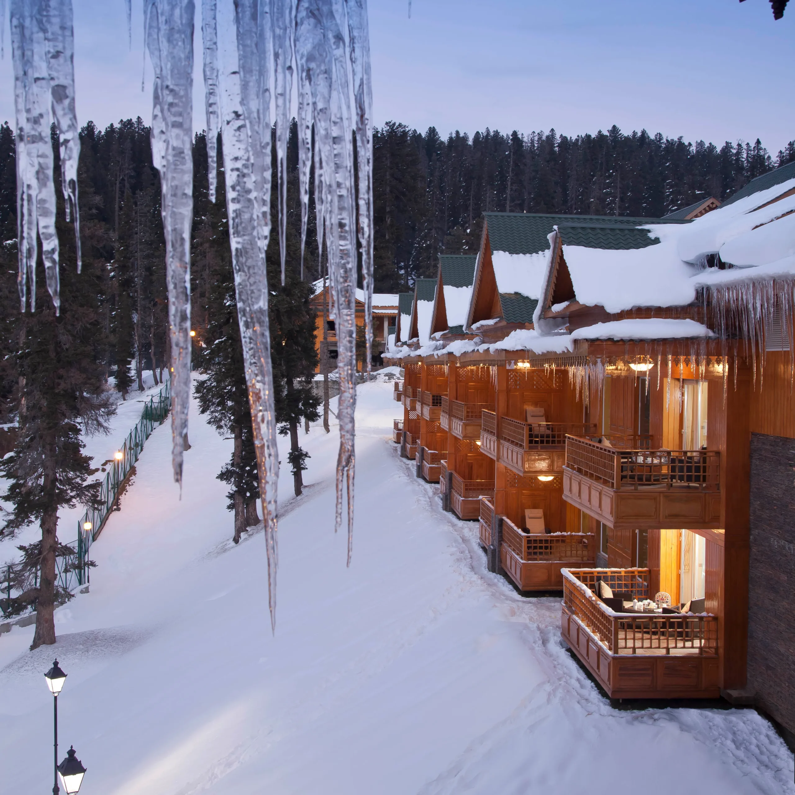 snow view from a balcony- The Khyber Himalayan Resort & Spa, Gulmarg